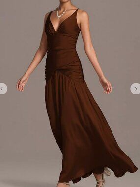 Matte Satin Drop Waist V-Neck Tank Dress